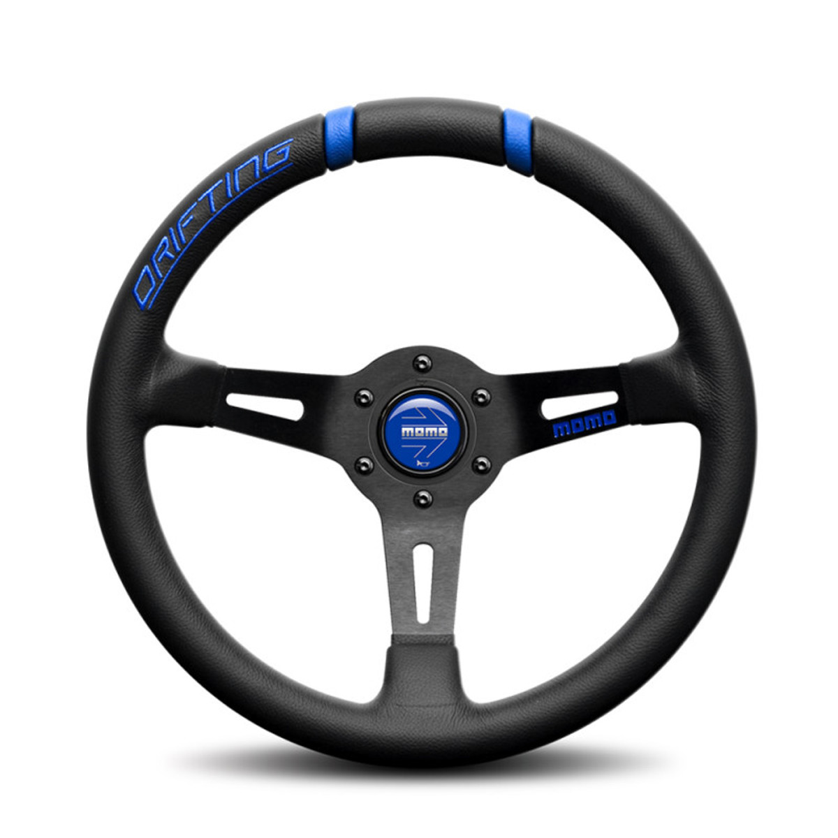 MOMO DRFTING φ 32 ? MOMO Drifting Steering Wheel (Blue Inserts) - Black Leather